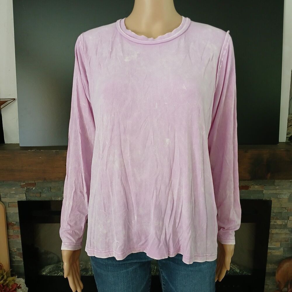 Zenana Women's Medium Pink Tye Dye Long Sleeve Inside Out Top - Picture 2 of 11